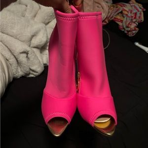 Hot pink booties with a heel